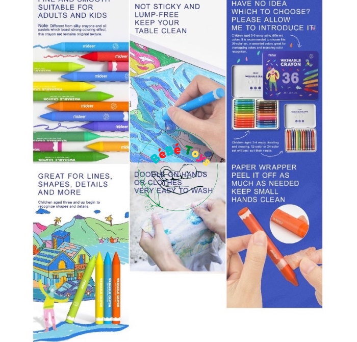 Mideer bút sáp màu dễ chùi rửa cho bé Washable Crayon - MD4115 (12 màu)