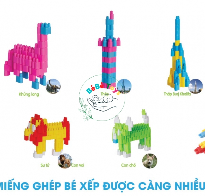 Đồ Chơi Xếp Hình Tai Thỏ- 100 Chi Tiết Dạng Vỉ