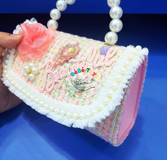 TÚI DẠ CẦM TAY HOA HỒNG BEAUTIFUL NGỌC TRAI CHO BÉ GÁI VÍ MINI CẦM TAY 