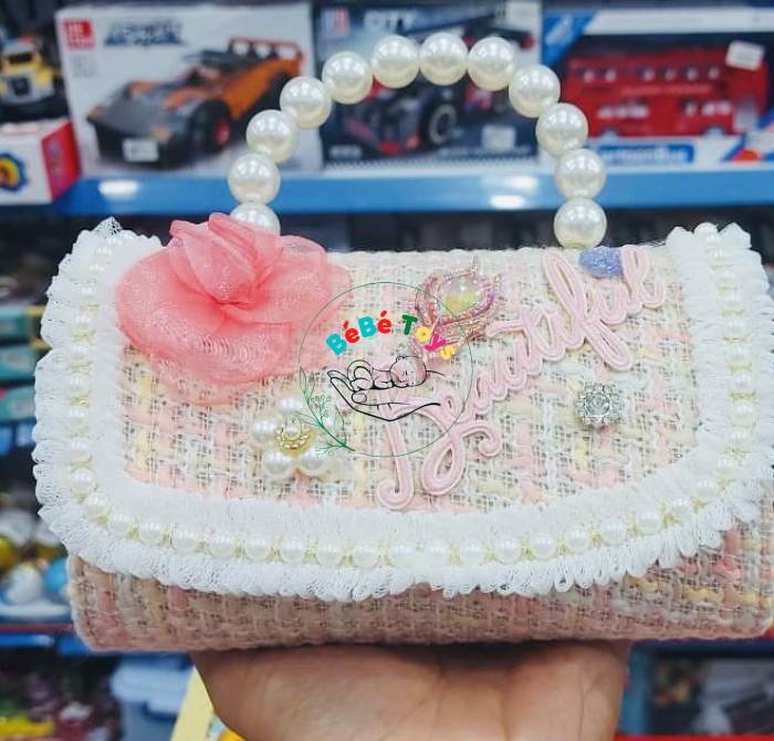 TÚI DẠ CẦM TAY HOA HỒNG BEAUTIFUL NGỌC TRAI CHO BÉ GÁI VÍ MINI CẦM TAY 