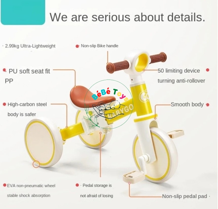 Xe ba bánh tập đi cho bé SPORT, xe chòi chân đạp đa chức năng