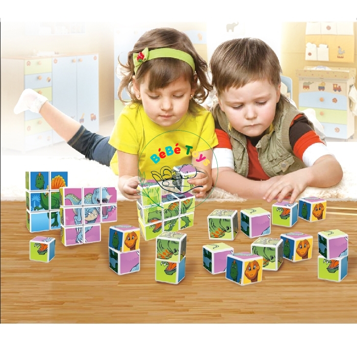 Ghép Hình Khối Nam Châm Siêu Bền - Bé Học Nhận Biết-Vui Chơi 6 Loài Khủng Long HD346A