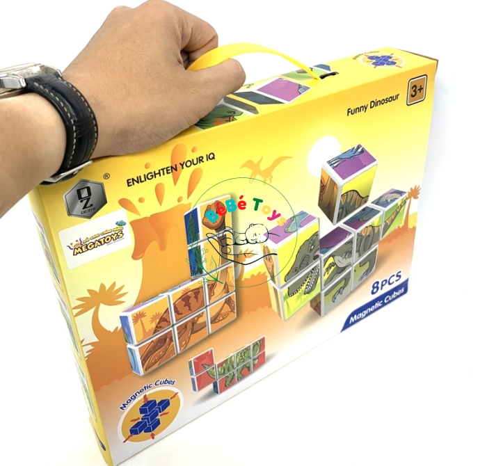 Ghép Hình Khối Nam Châm Siêu Bền - Bé Học Nhận Biết-Vui Chơi 6 Loài Khủng Long HD346A