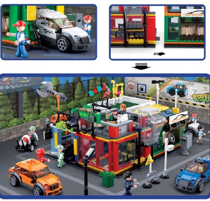 Đồ chơi lắp ráp lego tiệm rửa xe ô tô XB-58006 (344 mảnh ghép)