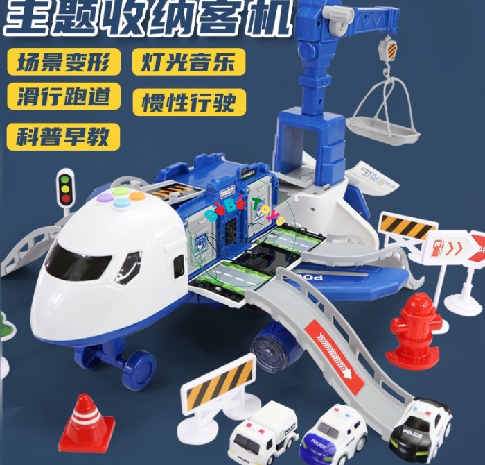 Máy Bay Biến Hình Phát Nhạc Kèm nhiều ô tô SJ676C 