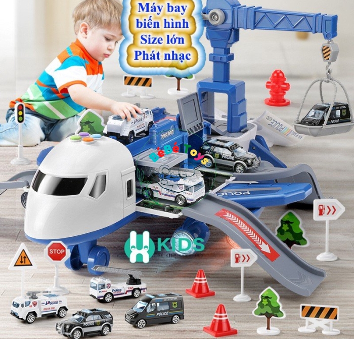 Máy Bay Biến Hình Phát Nhạc Kèm nhiều ô tô SJ676C 